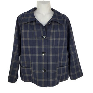 Cabi Jacket Medium Plaid Connery Navy Button Up 3/4 Sleeve Academia Preppy 3551